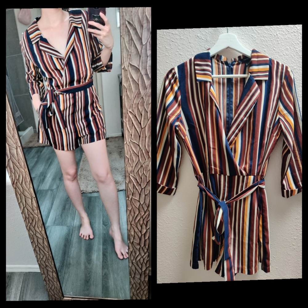 NEW/F21- Colorful Striped print casual romper